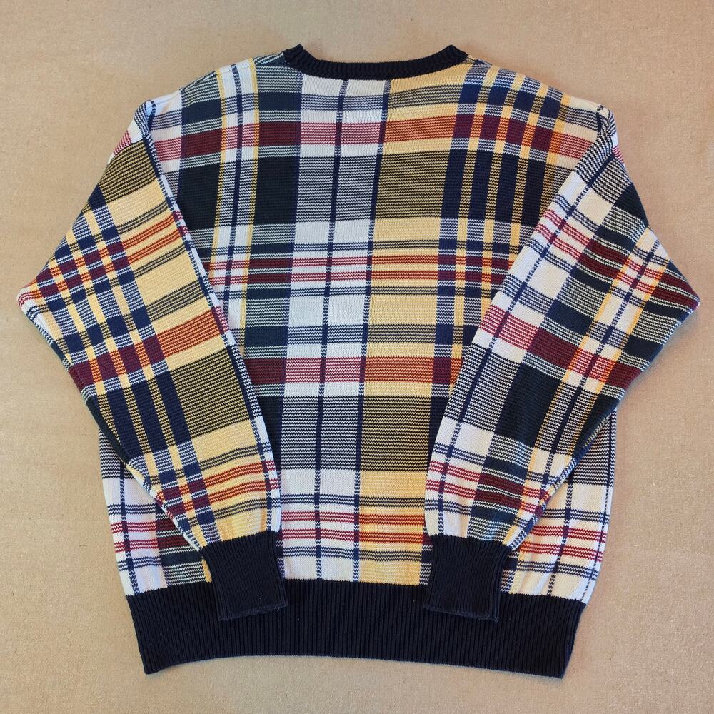 Nautica Vintage 90s Men's Plaid Multicolor Grandpa Sweater 100% Cotton Sz Small - Picture 7 of 7